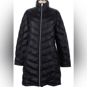 Calvin Klein Puffer Jacket Coat, Black, Sz L, Long, Knee Length, Chevron Quilt